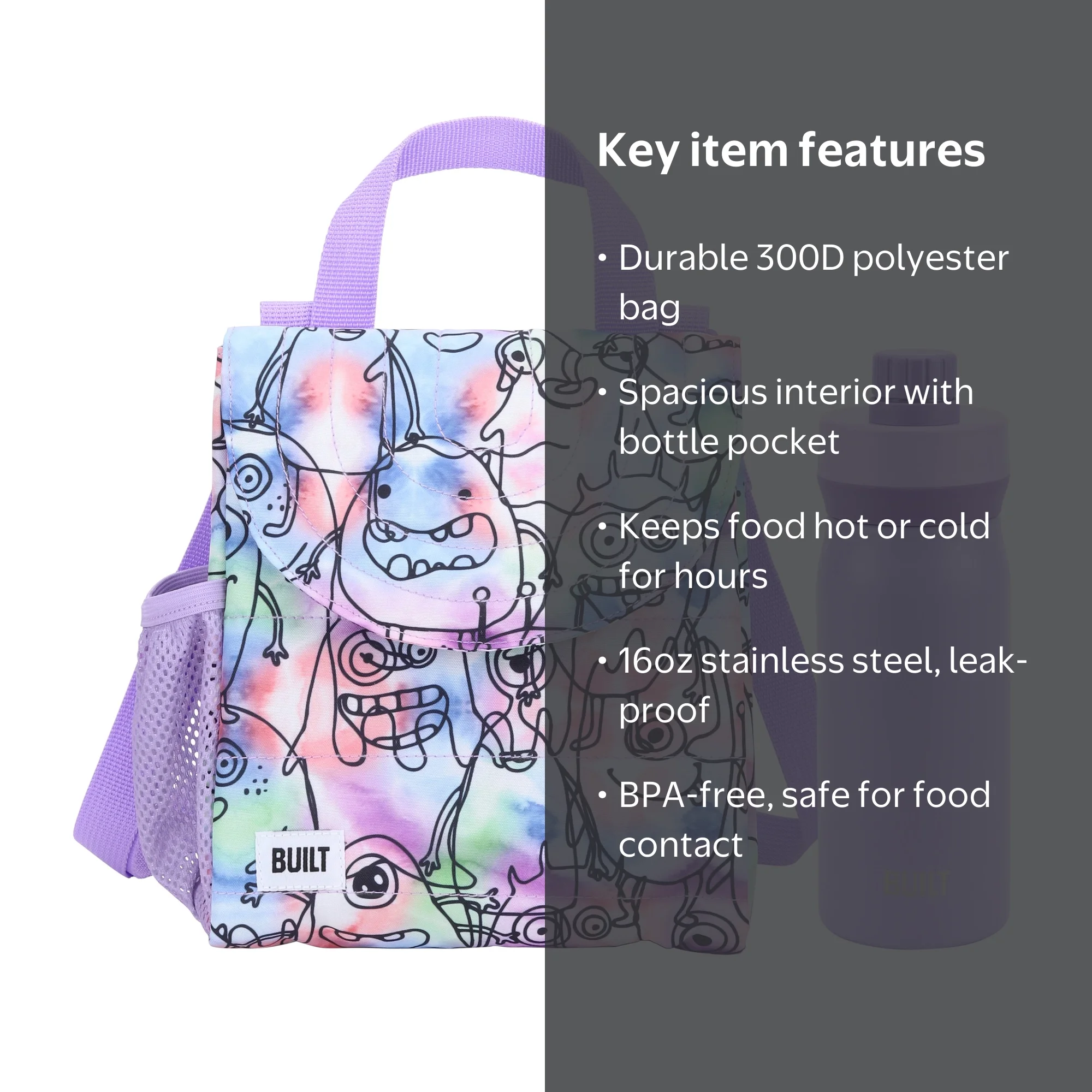 BUILT Kids Reusable Lunch Bag and 16oz Cascade Stainless Steel
