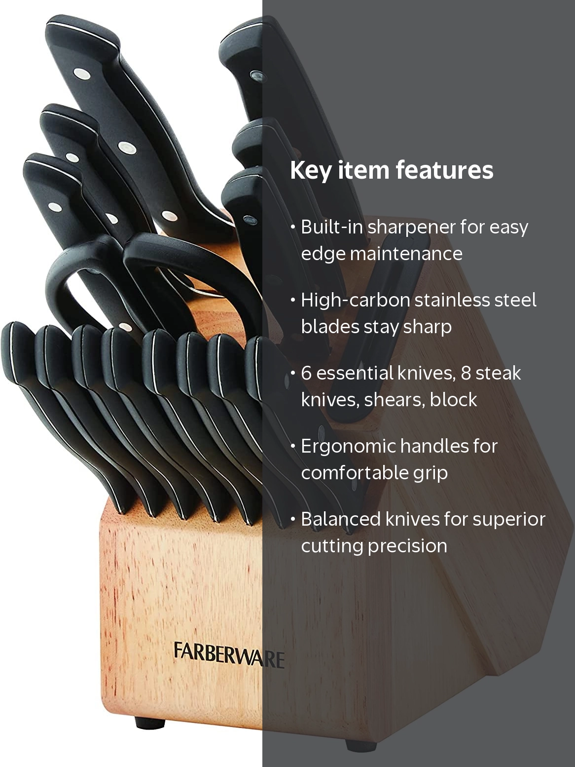 Farberware Edgekeeper 16-Piece Triple-Rivet Cutlery Block Set with