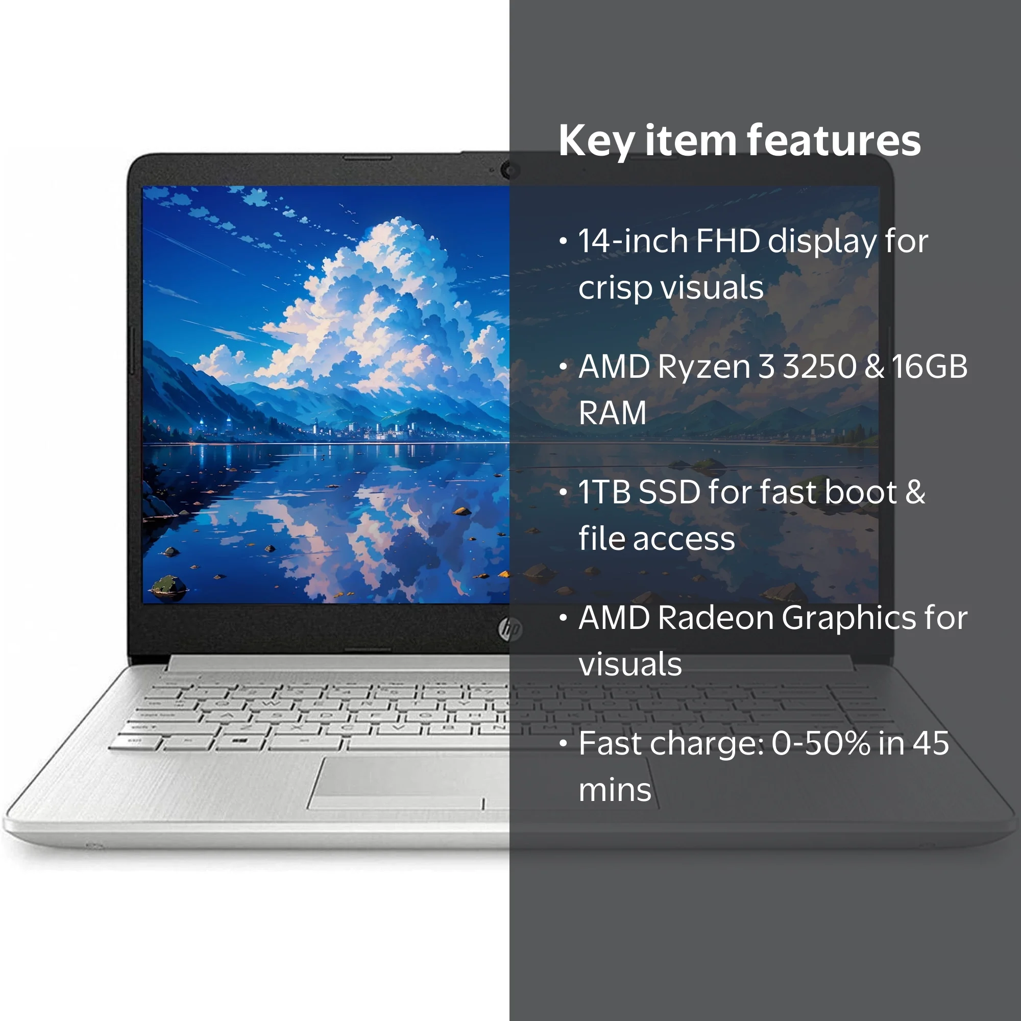 HP, 14 inch FHD Laptop, AMD Ryzen 3 3250, 16GB RAM, 1TB SSD