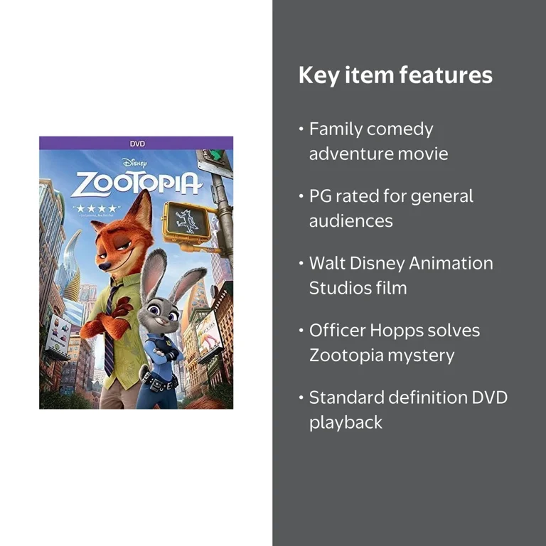 Disney, DVD, Zootopia, Kids & Family PG with Action and Heart