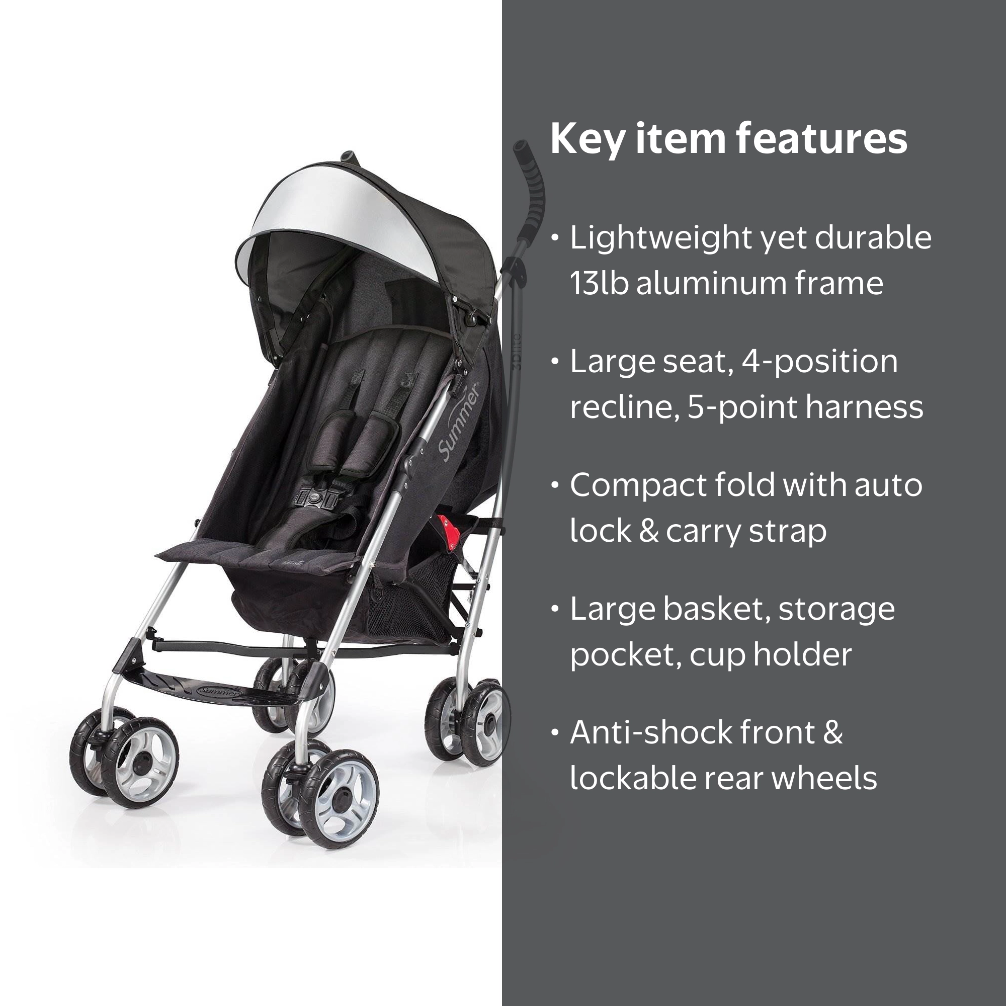 Free Shipping! Summer Infant 3Dlite Convenience Stroller, Lightweight,  Compact with 4-Position Recline, Black - Walmart.com