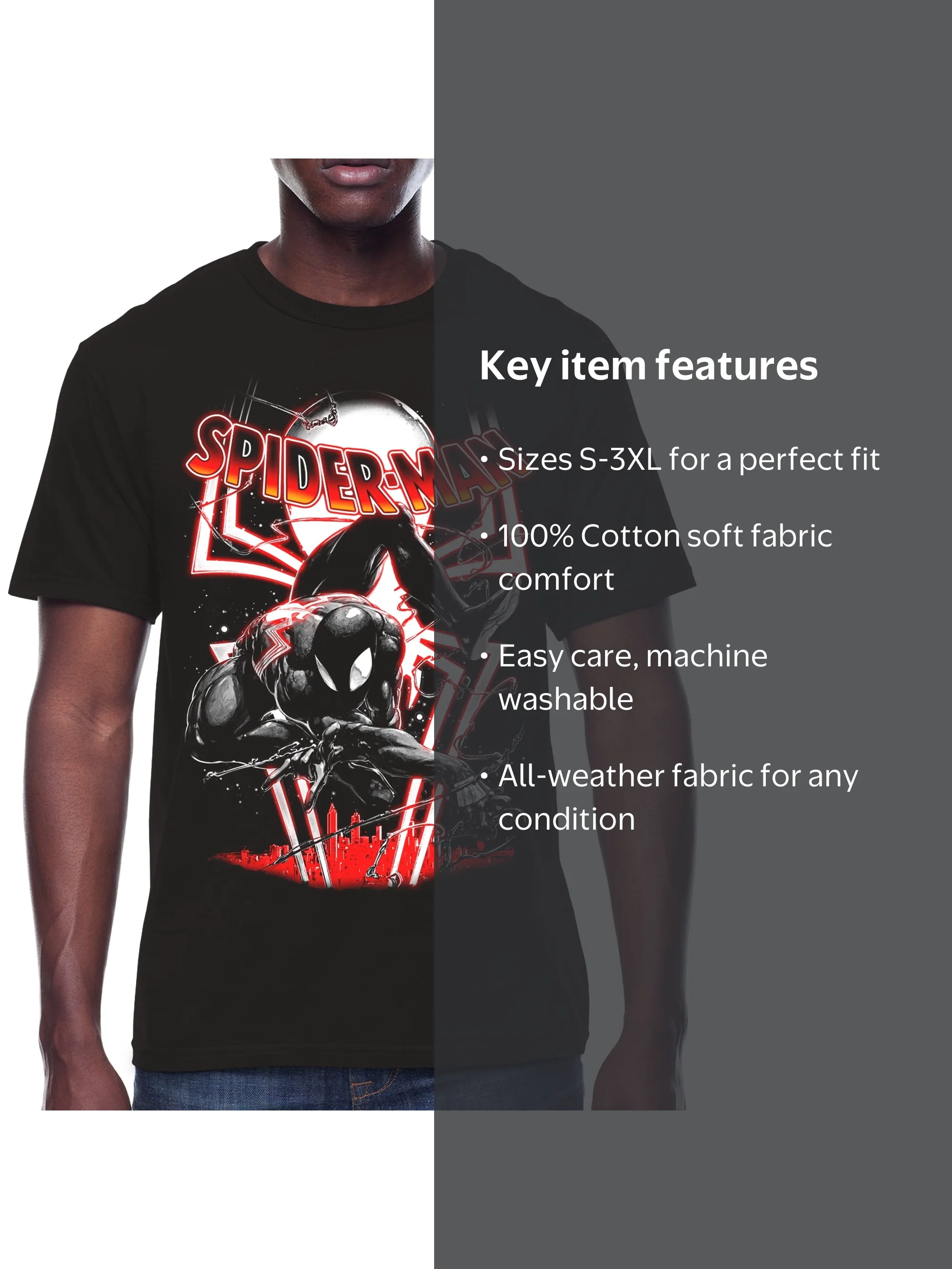 【極上ブラックフェード】 スパイダーマン Tee マーベル 90s 00s XL Spider-Man, Men's & Big Men's Graphic Crew Neck T-Shirt, Black