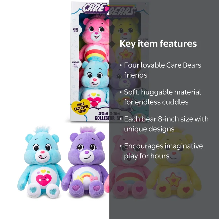 Care Bears 8 Inch Plush 4-Pack Treasure Box, Great for Kids 4