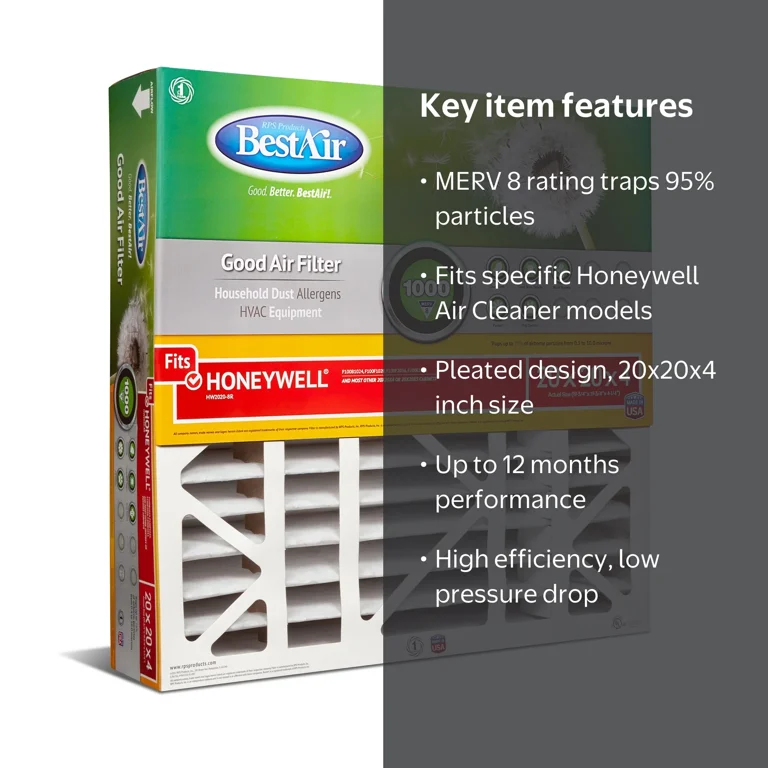 BestAir HW2020-8R Honeywell 20x20x4 Series 1000 MERV 8 Furnace