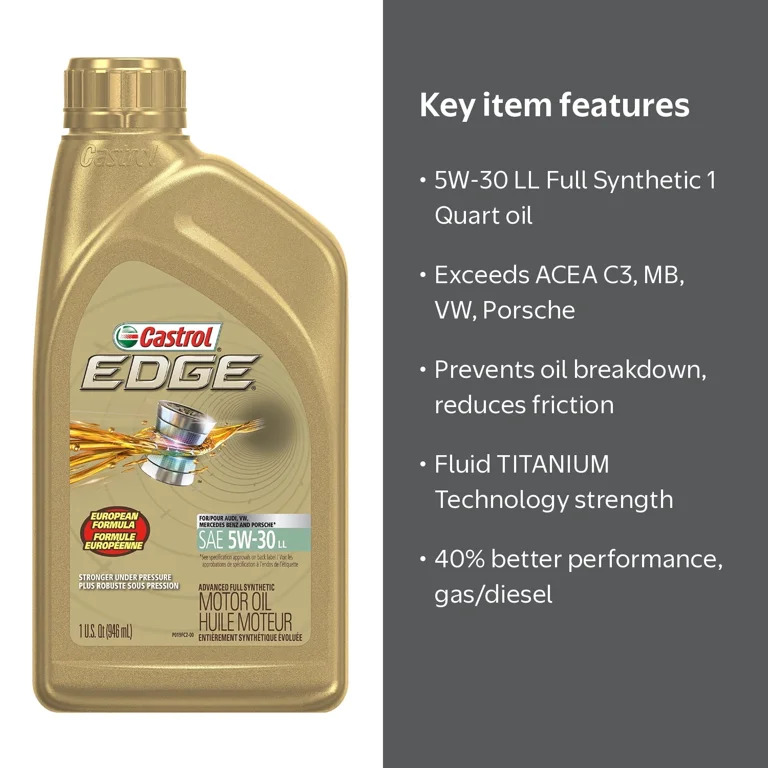 Castrol Edge 5W-30 LL Advanced Full Synthetic Motor Oil, 1 Quart