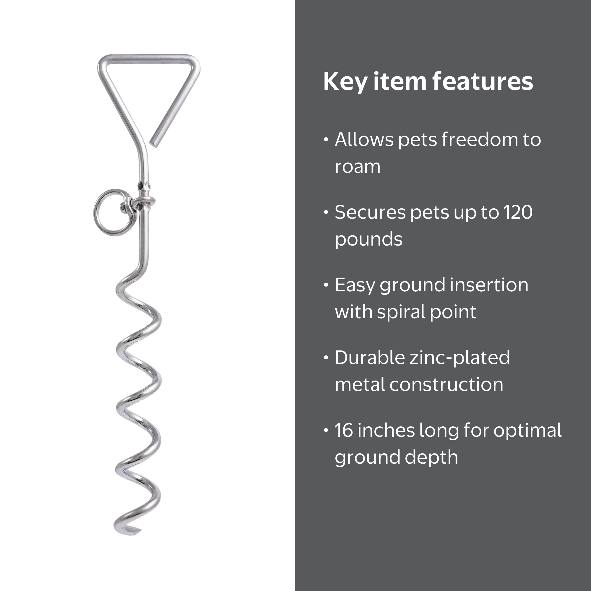 Hyper Tough Spiral Tie Out Stake for Dogs, Zinc Plated, 16 inches