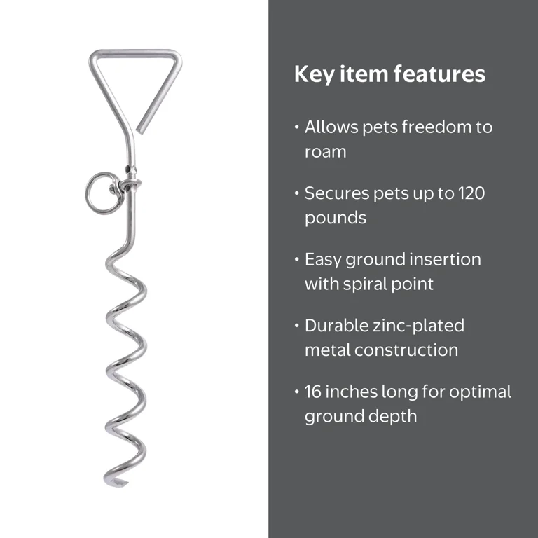 Hyper Tough Spiral Tie Out Stake for Dogs, Zinc Plated, 16 inches