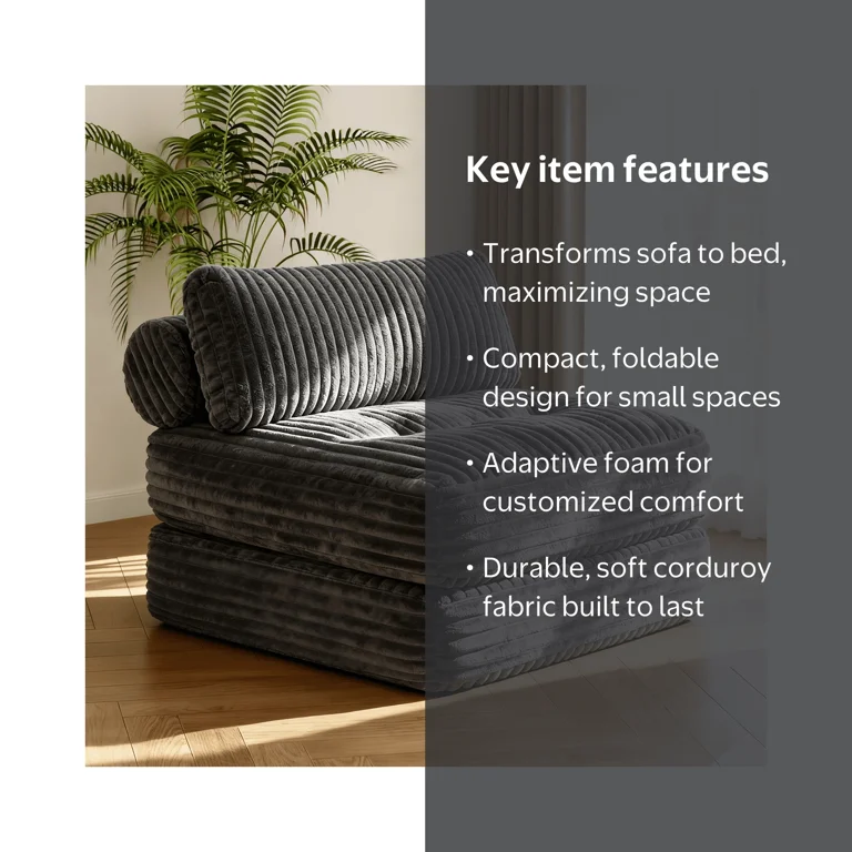 Neche Single Corduroy Convertible Sleeper Sofa - Folding, Pillow