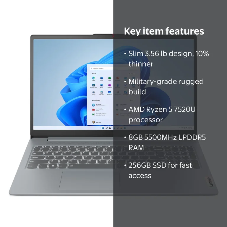 Lenovo IdeaPad Slim 3 15.6 inch Windows Laptop AMD Ryzen 5 8GB RAM