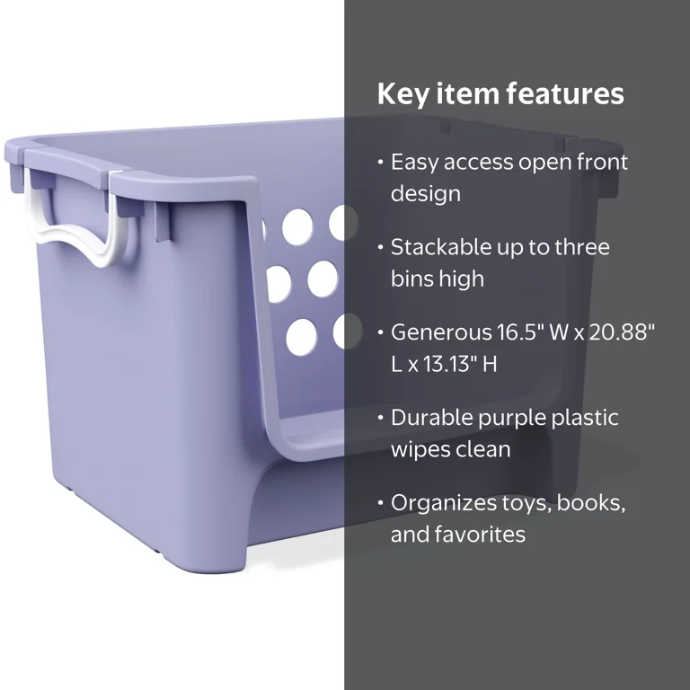 Mainstays Kids Large Purple Plastic Open-Front Stackable Toy