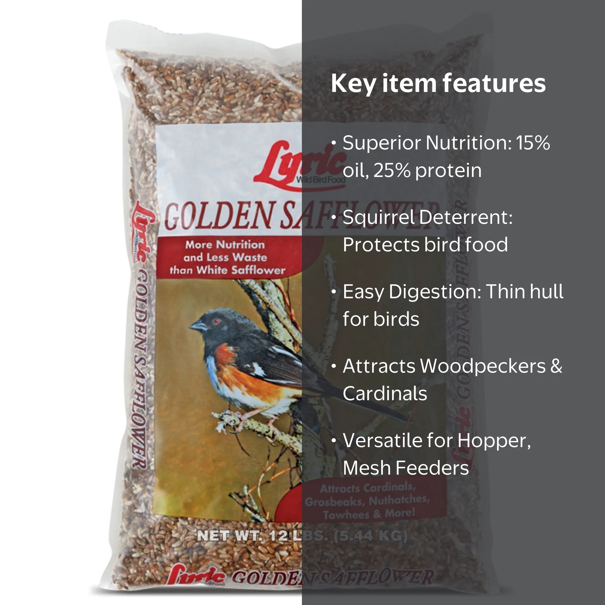 Lyric Golden Safflower Wild Bird Seed - 12 lb, Attracts