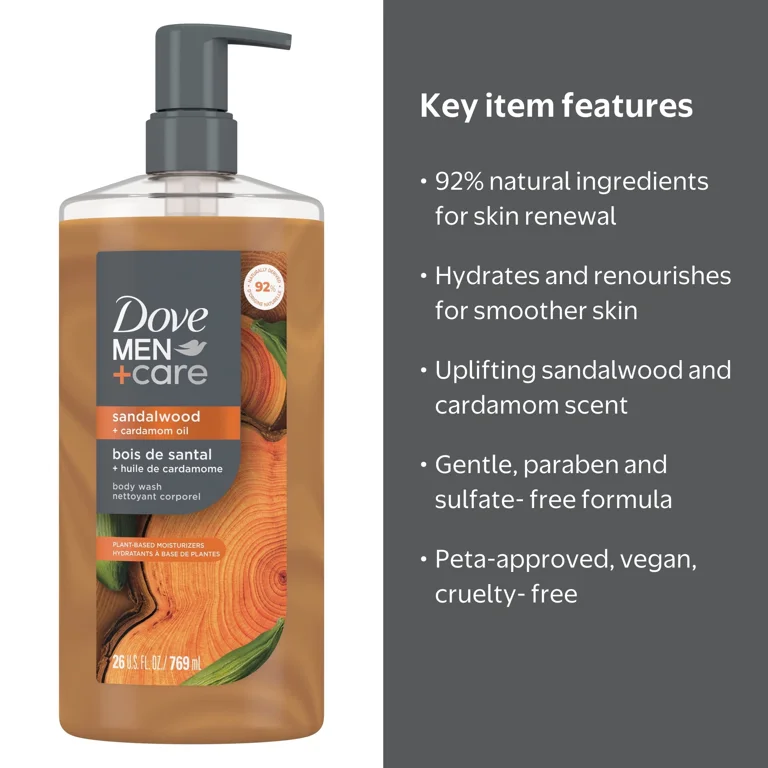 Dove Men+Care Plant-Based Body Wash Sandalwood and Cardamom Oil 26