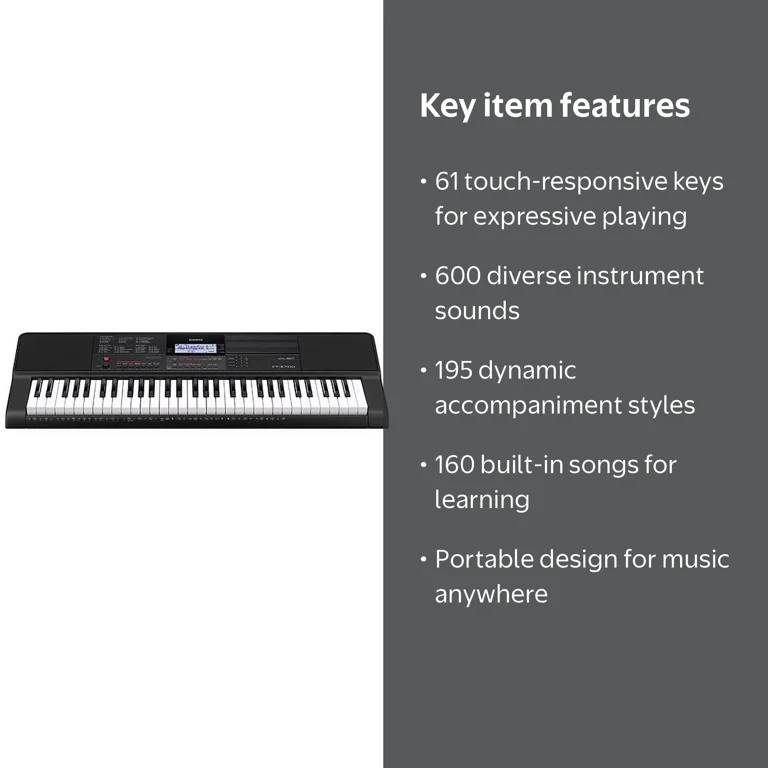 Casio CT-X700 Portable Keyboard, 61-Key Touch Sensitive, Power