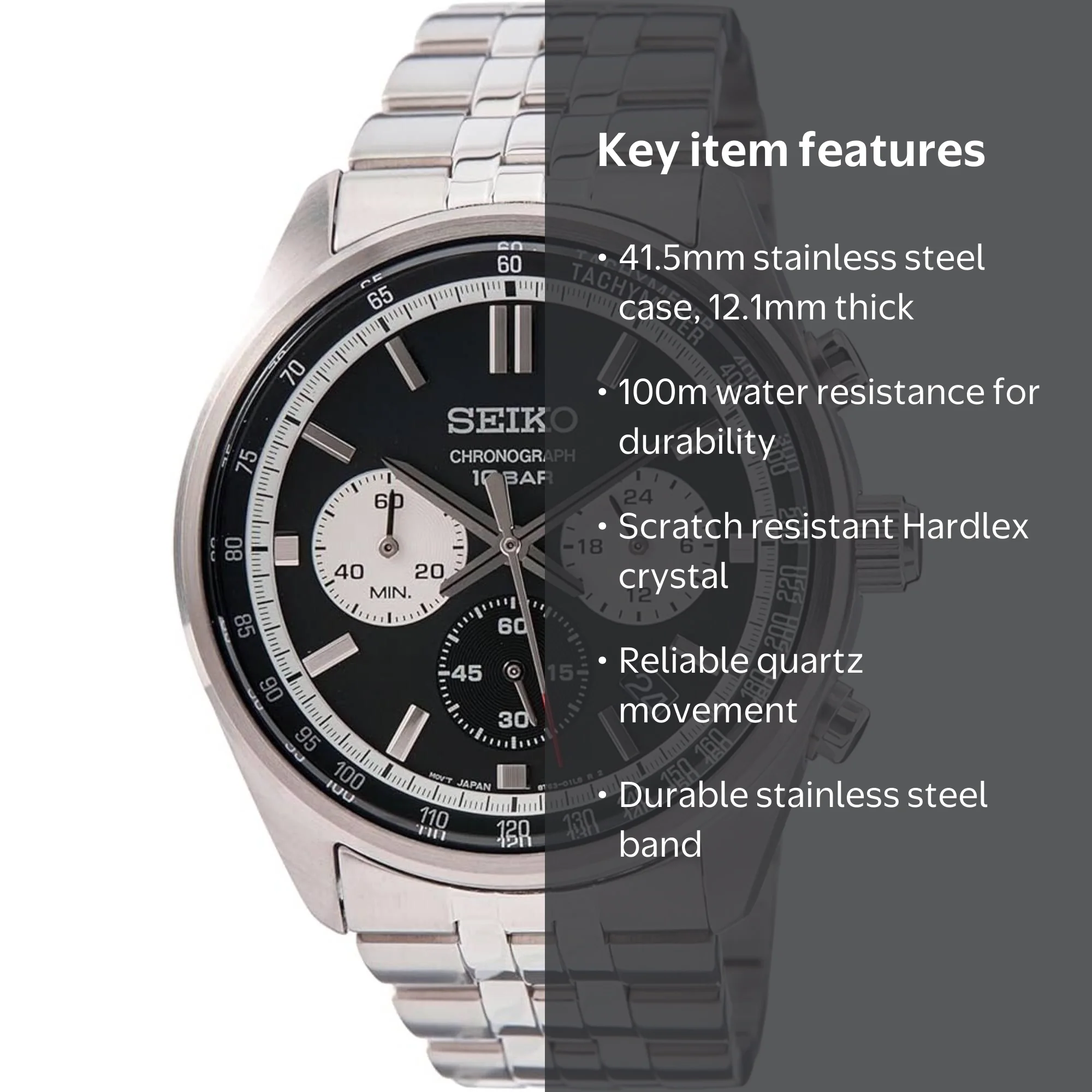 Seiko SSB429P1 Men's Black Dial Steel Bracelet Chronograph Watch