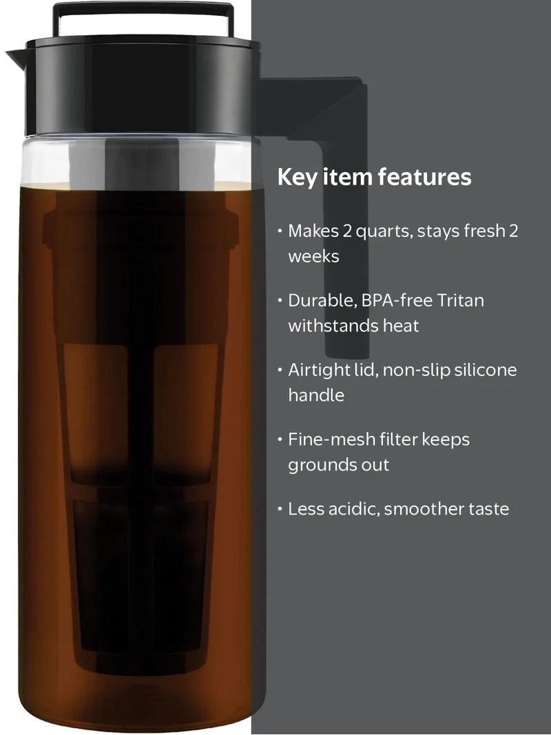 Takeya, Cold Brew Coffee Maker, 2 Quart, Airtight Black Lid