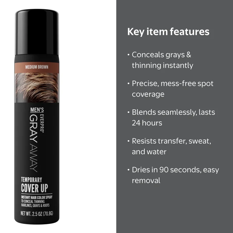 Everpro Gray Away Men's Instant Root Touch-up, Medium Brown