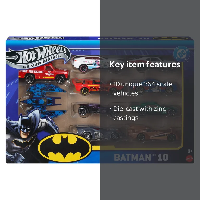 Hot Wheels, Batman-themed 10-Pack of Toy Vehicles, Styles Vary