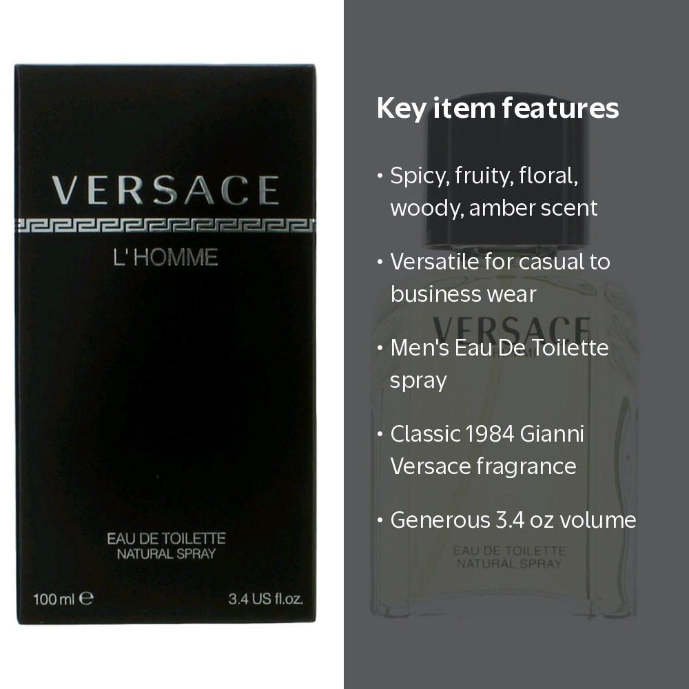 Versace, VERSACE L'HOMME Eau De Toilette Spray for Men, 3.4 oz