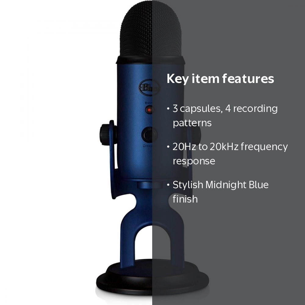 Blue Yeti USB Microphone - Midnight Blue, for PC, Mac, Gaming