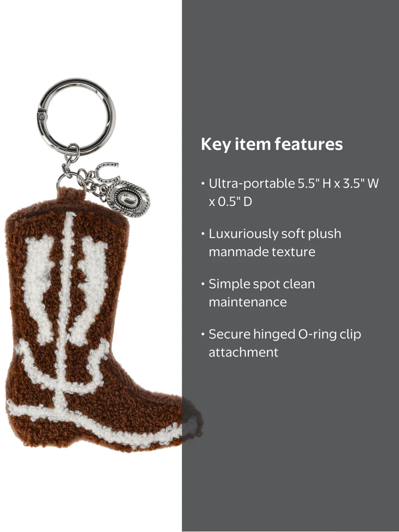 No Boundaries Women's Plush Cowboy Boot Bag Charm, Brown - Walmart.com