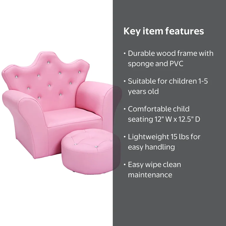 Costway Cute Kids Armchair with Ottoman - Pink Children's