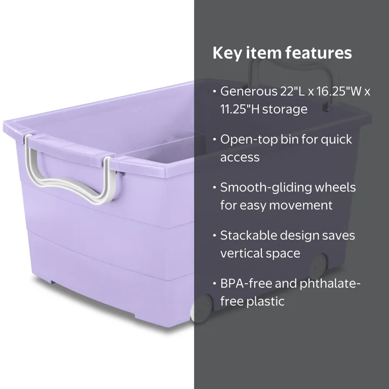 Your Zone Kids Rolling Toy Storage Bin - Wheeled Stacking Bins