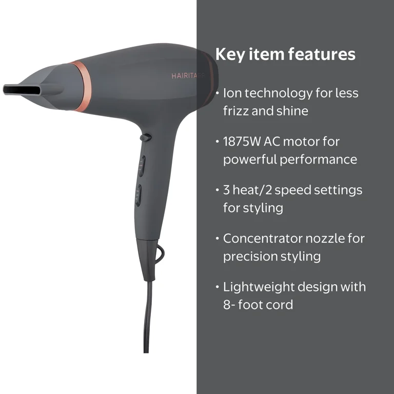 Hairitage 1875 Watts Ionic Hair Blow Dryer, Frizz Control and