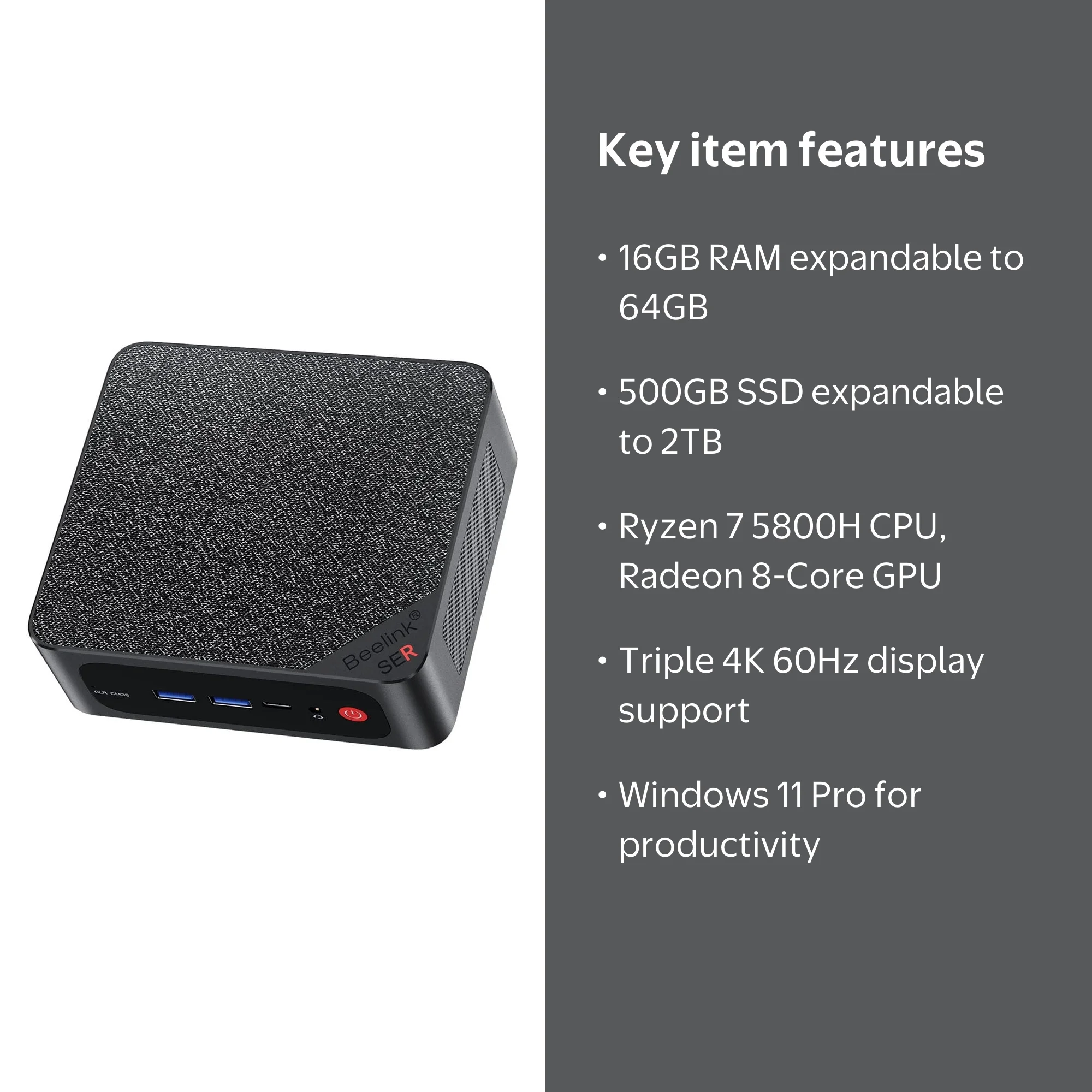 Beelink SER5 MAX Ryzen 7 Mini PC, 16GB RAM, 500GB SSD, WiFi6, BT5