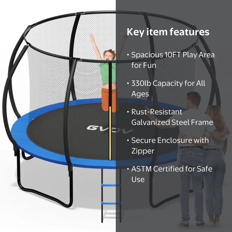GVDV 10FT Outdoor Trampoline, Backyard Recreational Pumpkin