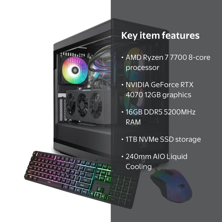 iBUYPOWER Y40 Gaming Desktop Liquid Cooled AMD Ryzen 7-7700 NVIDIA