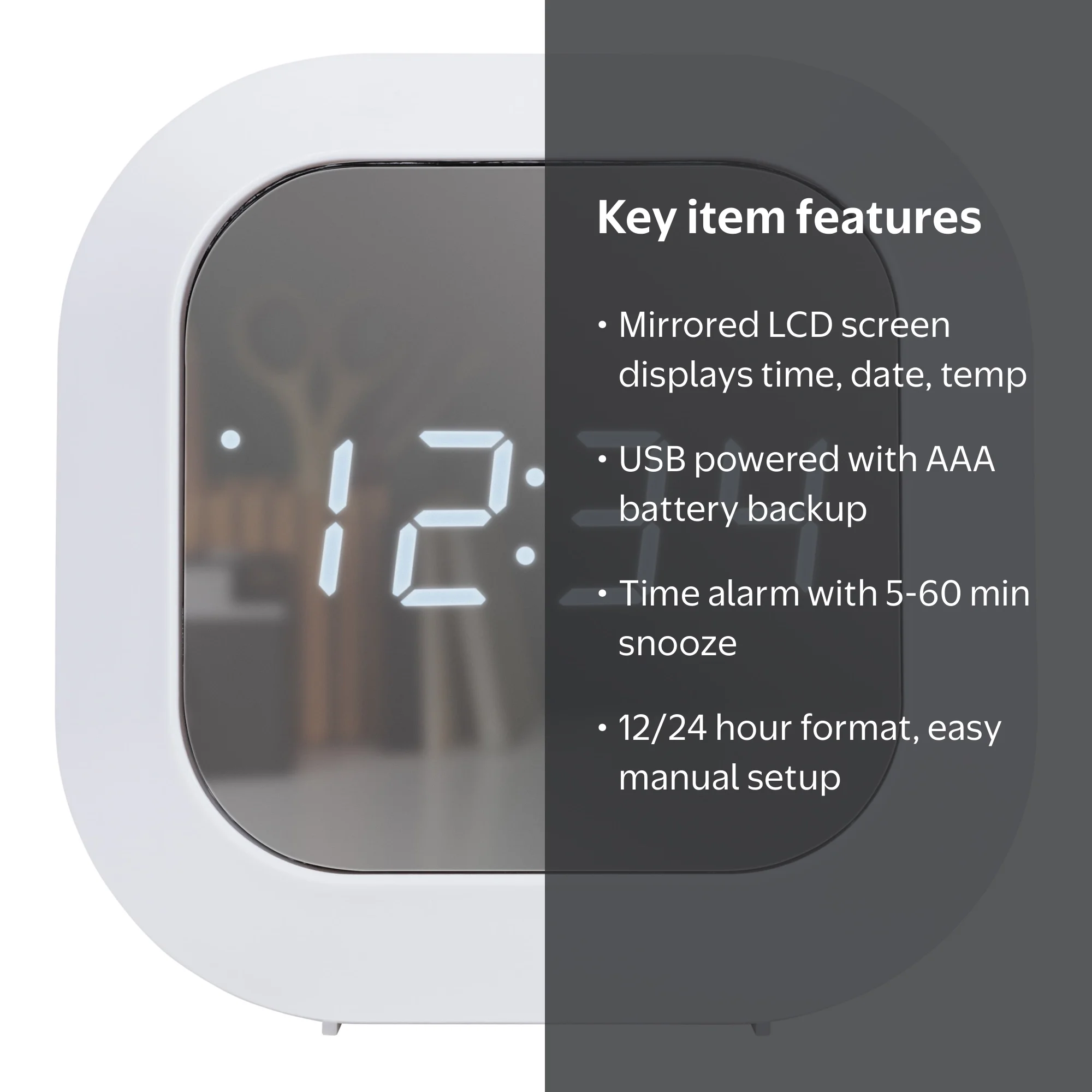Equity by La Crosse Small Digital Square Mirrored Deep Sleep Alarm