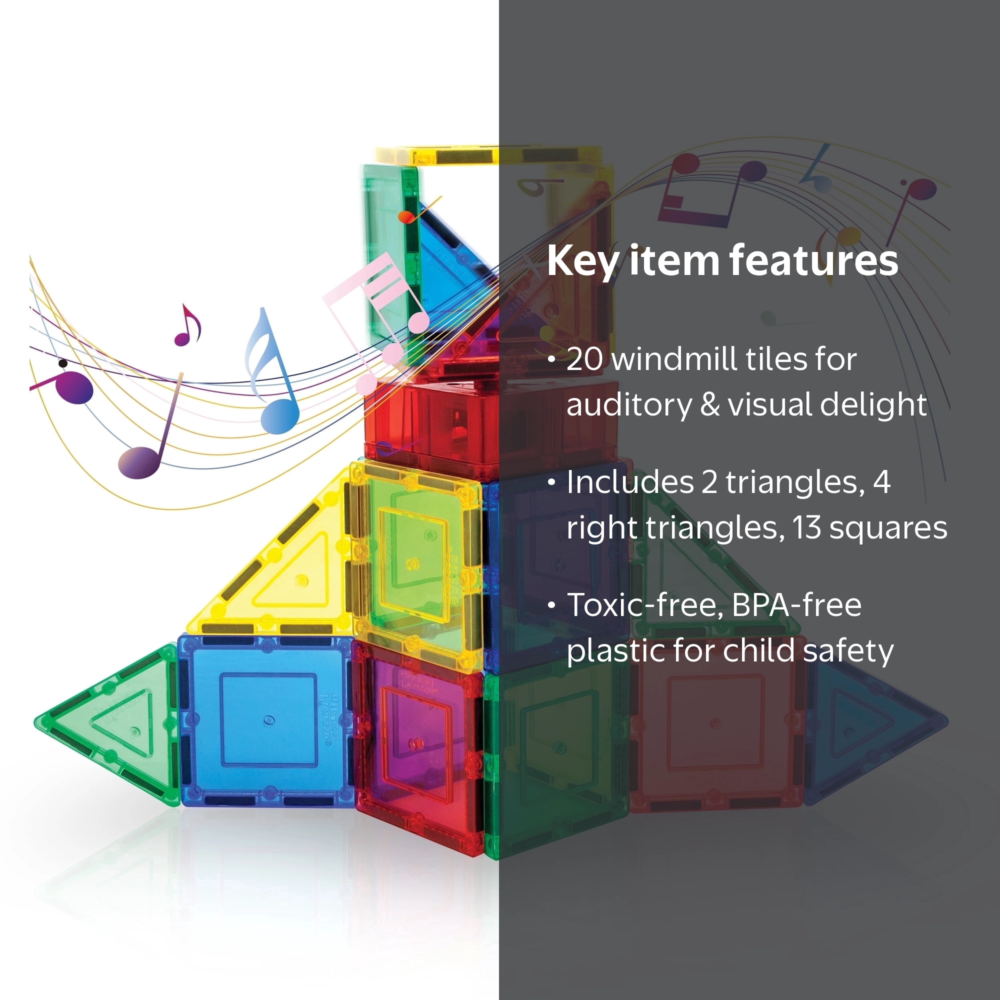 PICASSO TILES Music Box Magnetic Tile Building Blocks, 20 PC, STEM