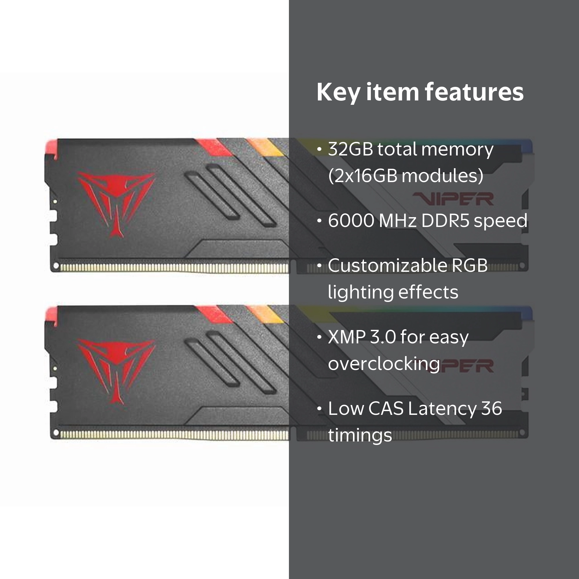 Patriot Viper Venom RGB 32GB DDR5 RAM 6000 MHz PC5 48000 - Walmart.com