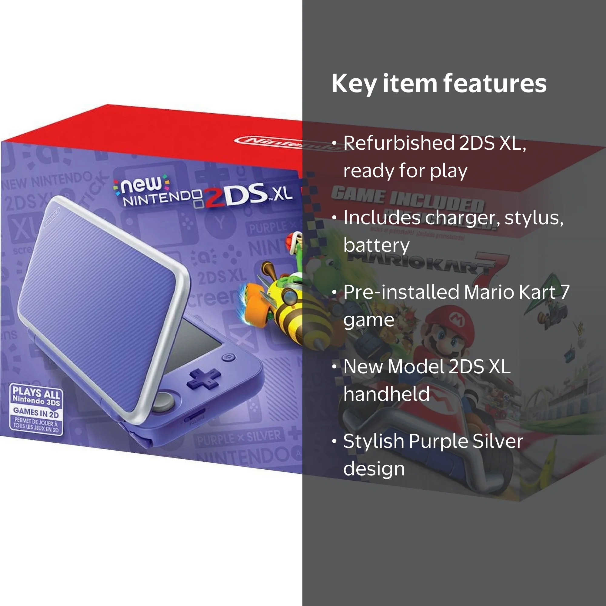Free Shipping! Nintendo 2DS XL Game System, Purple/Silver