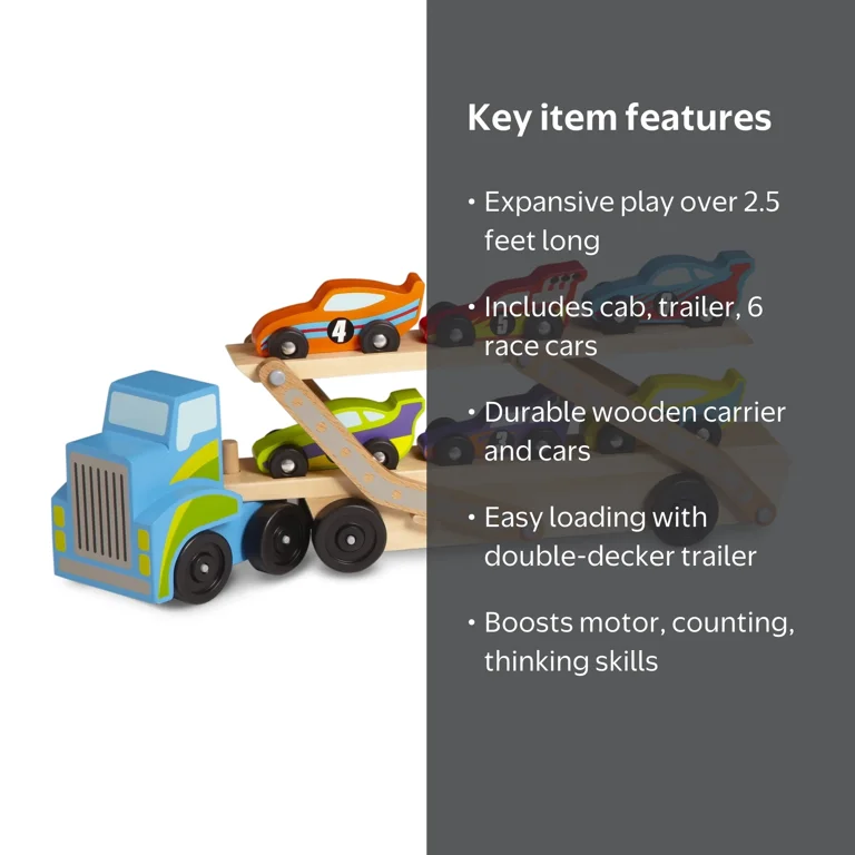 Melissa & Doug Mega Race-Car Carrier - Wooden Tractor and Trailer
