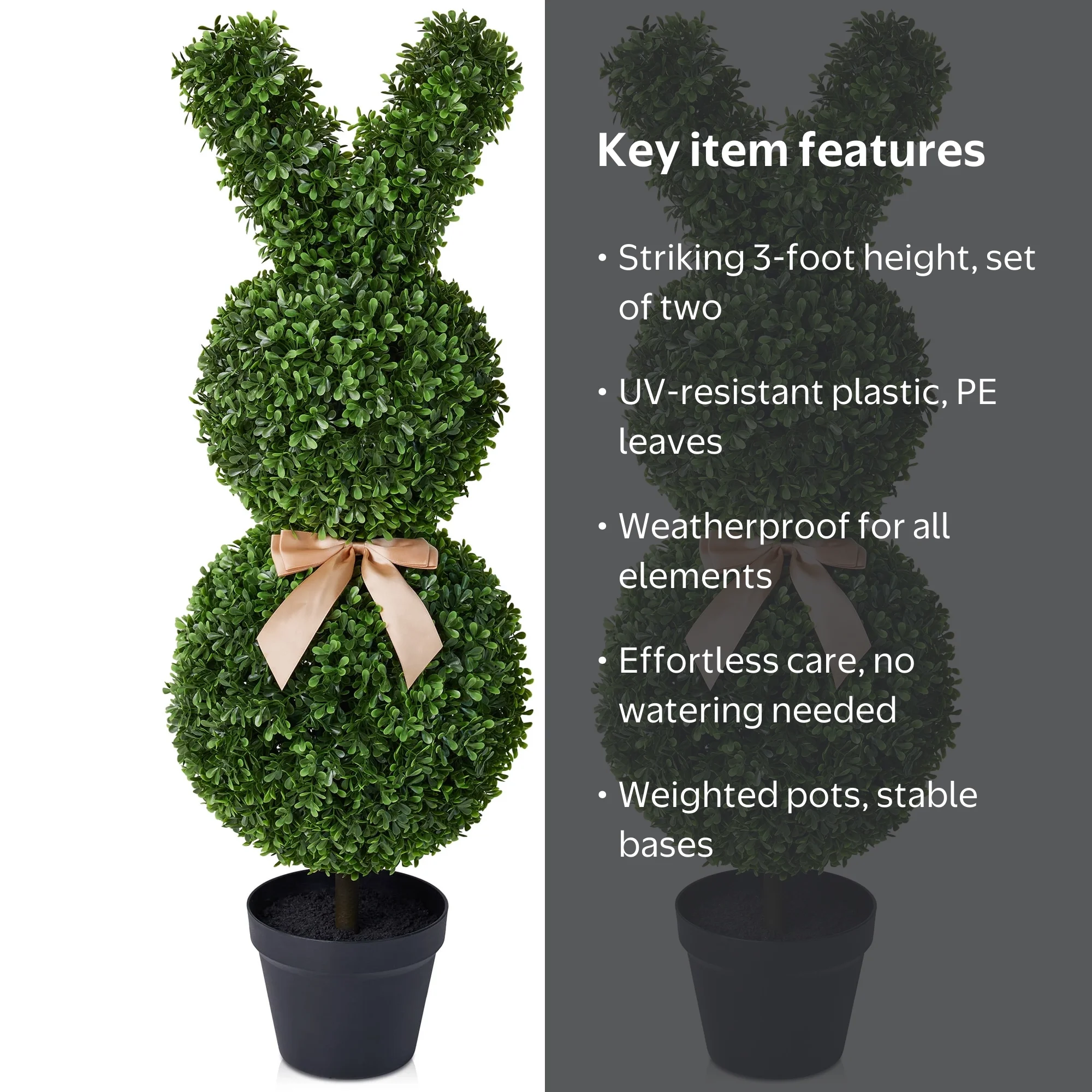 DR.Planzen, Easter Bunny Shaped Topiary Trees, Set of 2, 3ft tall