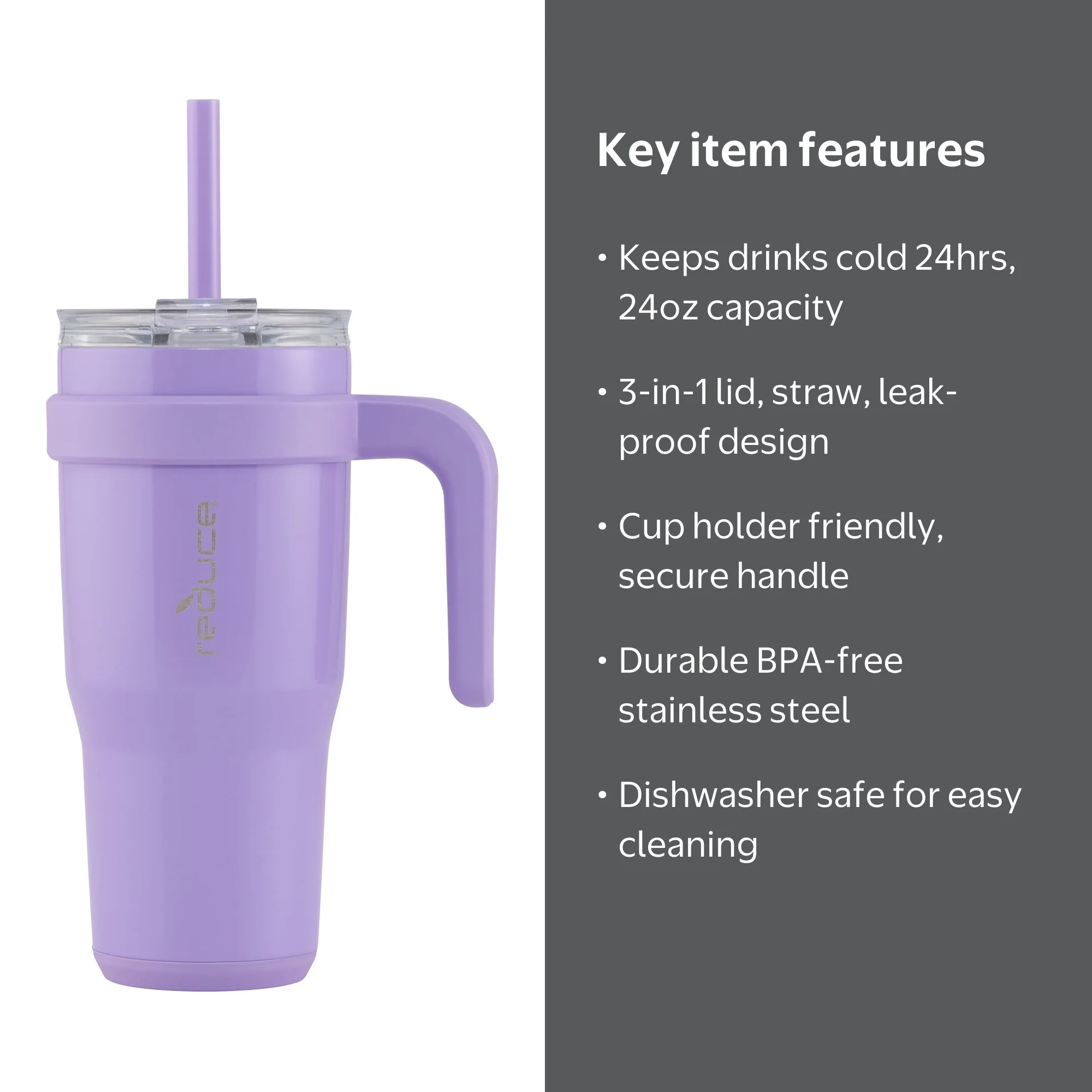 Reduce Cold1 24oz Stainless Steel Tumbler with Handle, Wisteria