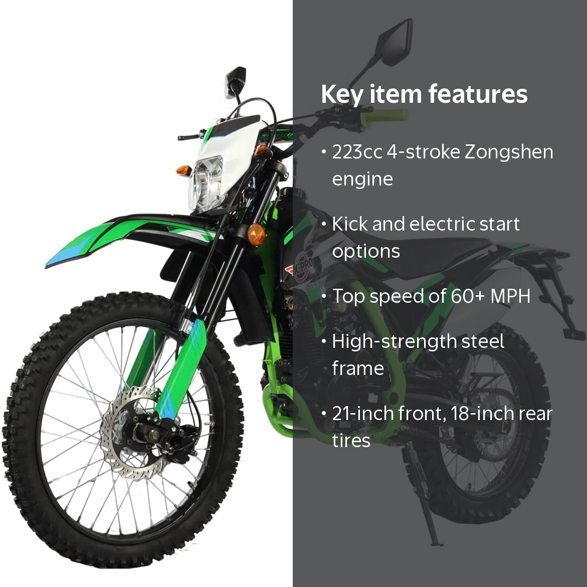 X-Pro Titan DLX 250cc Gas Dirt Bike, Adult Motorcycle, Big 21