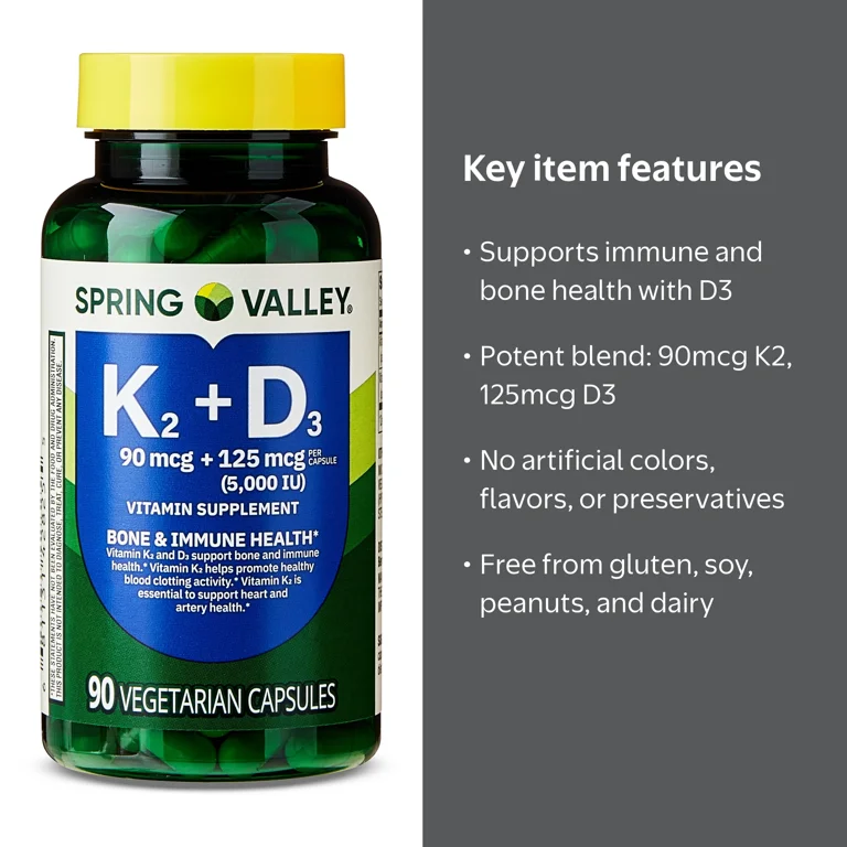 Spring Valley Vitamin K2 90 Mcg + D3 125 Mcg Vegetarian Capsules