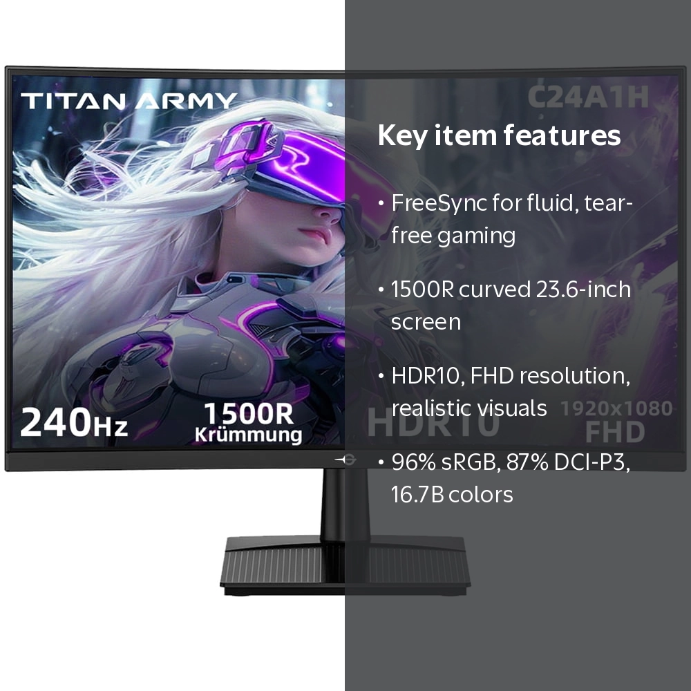 Titan army C24A1H 24 Inch Curved 240Hz Gaming Monitor, VA FHD