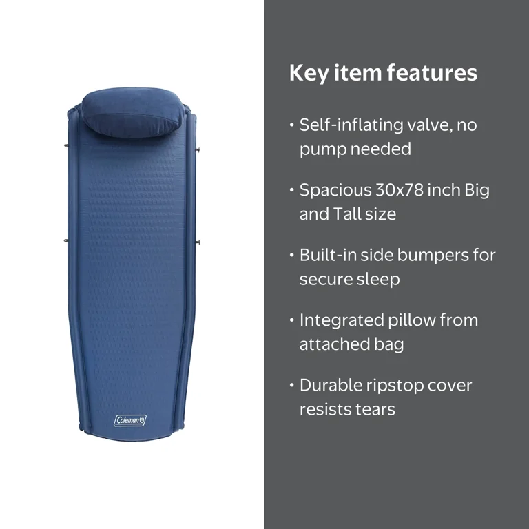 Coleman Montauk Big and Tall Self-Inflating Sleeping Pad, Blue