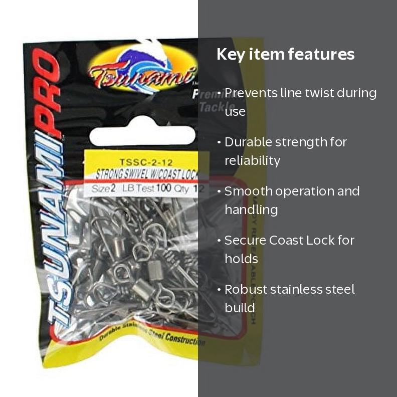 Tsunami Pro Strong Fishing Swivel with Coast Lock Snap, Size 2