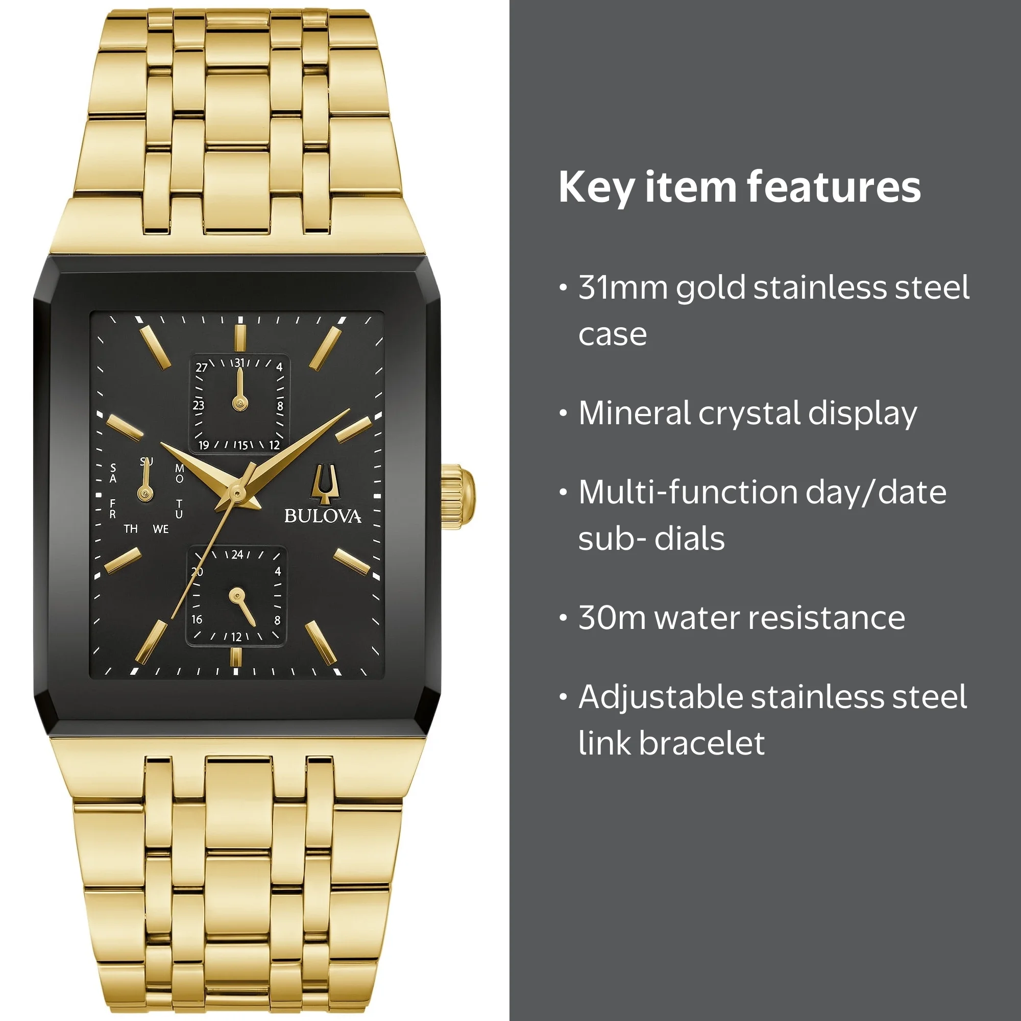 Bulova Men's Modern Day Date Quartz Gold Stainless Steel Watch