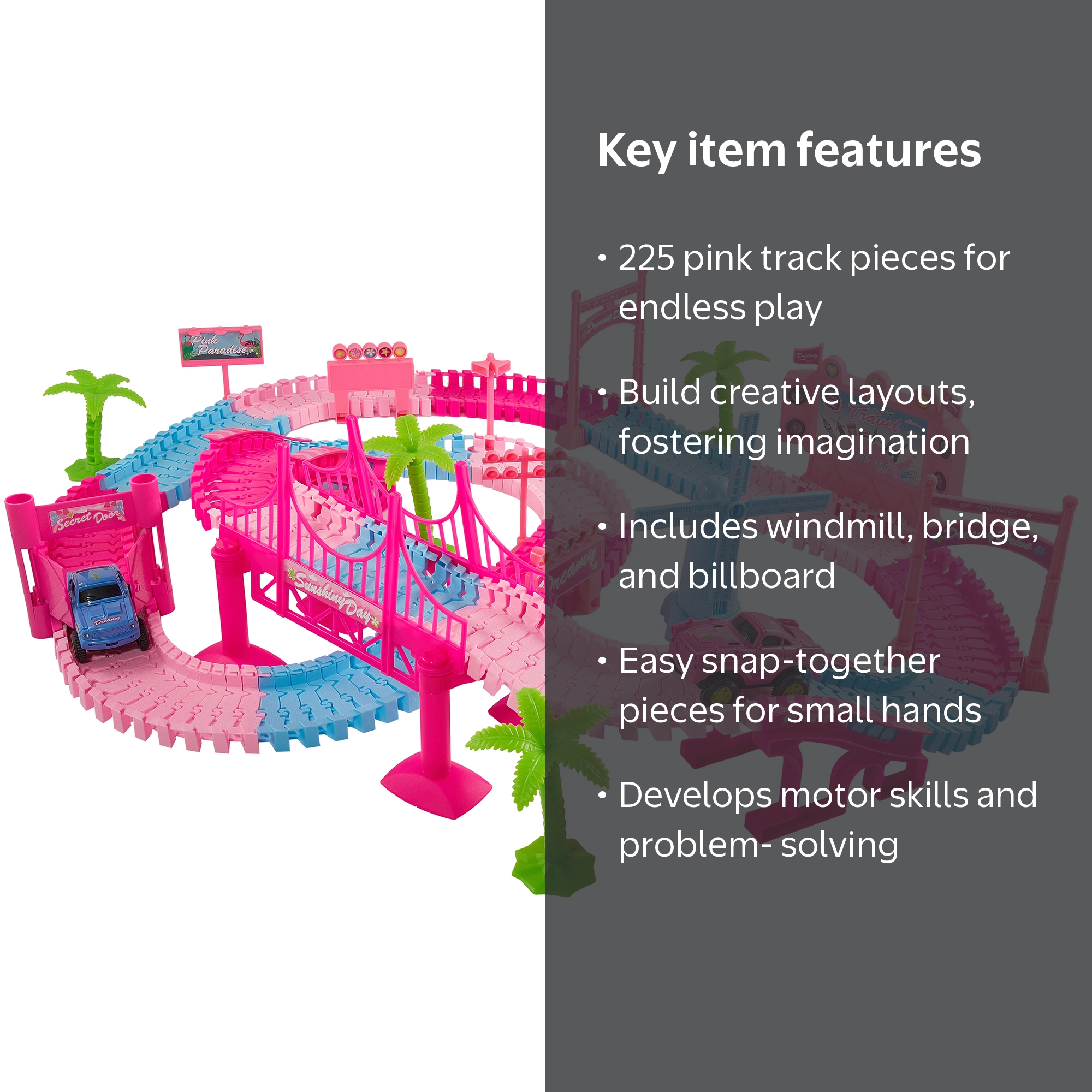 D44 ライラックオニキスフリルカービングセット USA Toyz Unicorn Car Race Track, 225 Pieces, Pink Indoor Playset