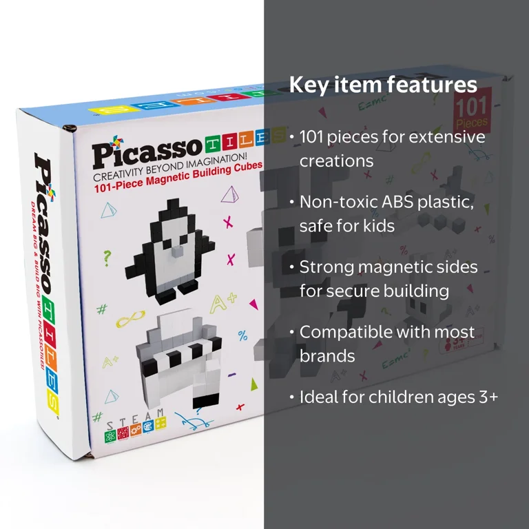 PicassoTiles Toddler Learning Set: 101 PC Magnetic Builder Blocks