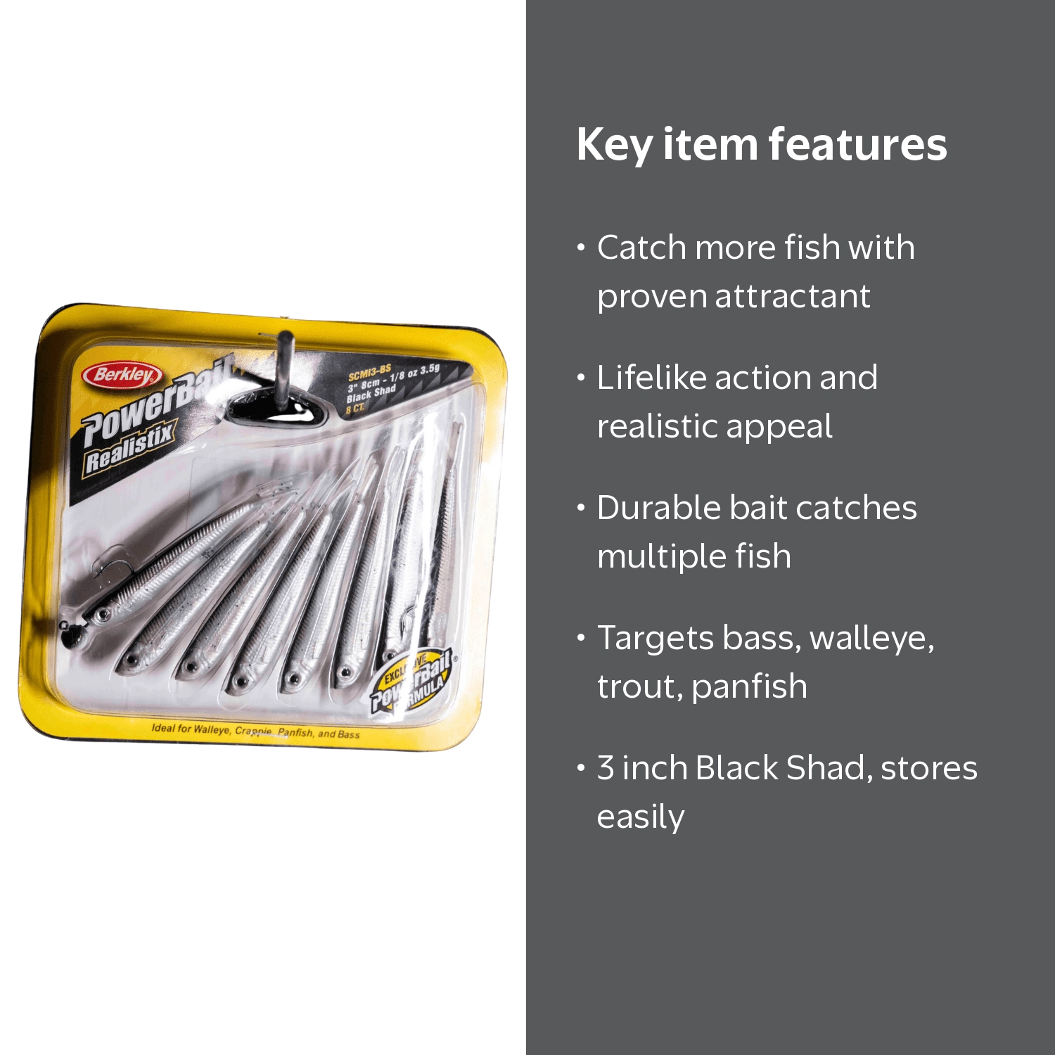 Berkley PowerBait Power Minnow Fishing Bait, Black Shad, 3in, 8cm