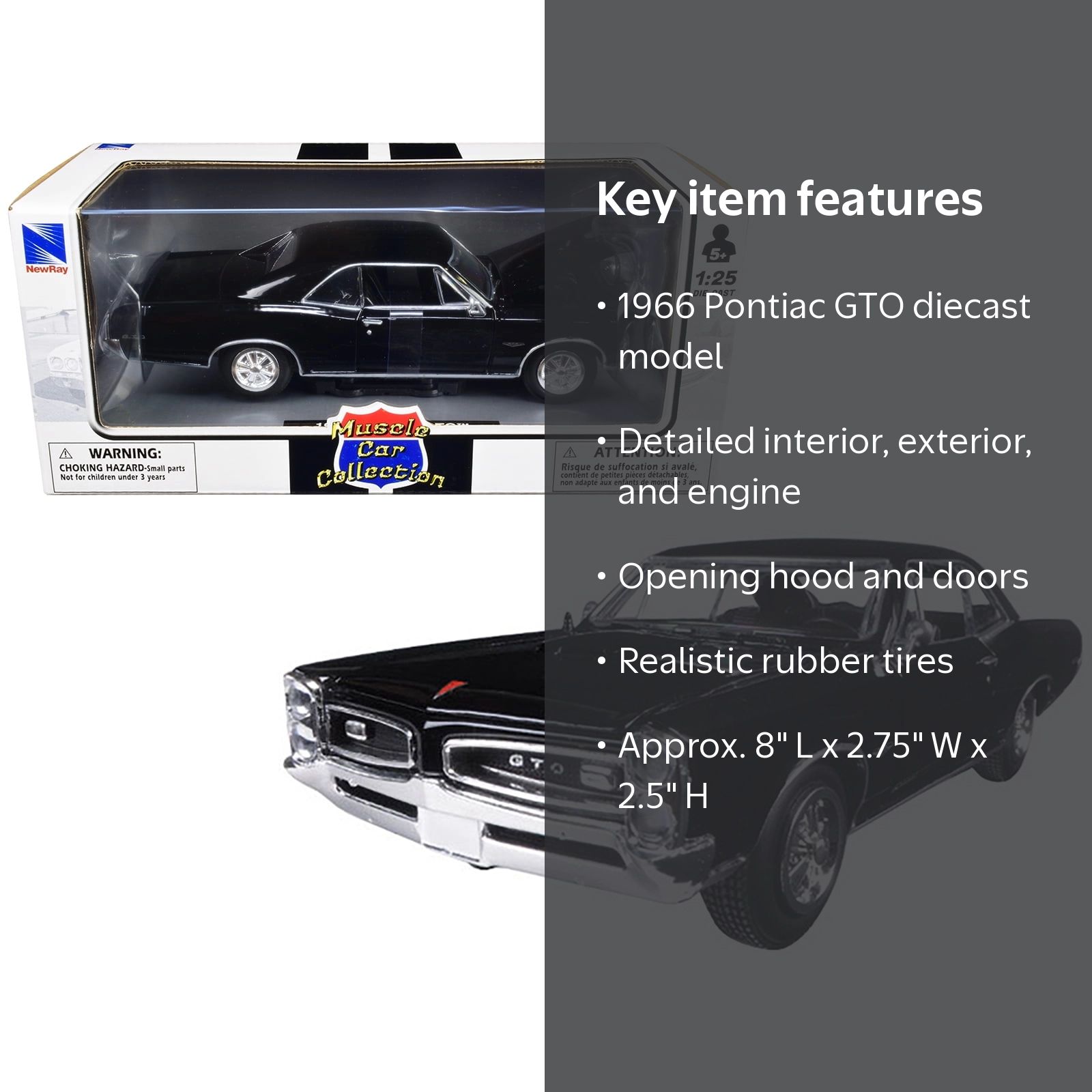New Ray 1/25 Diecast Model Car 1966 Pontiac GTO Muscle Car