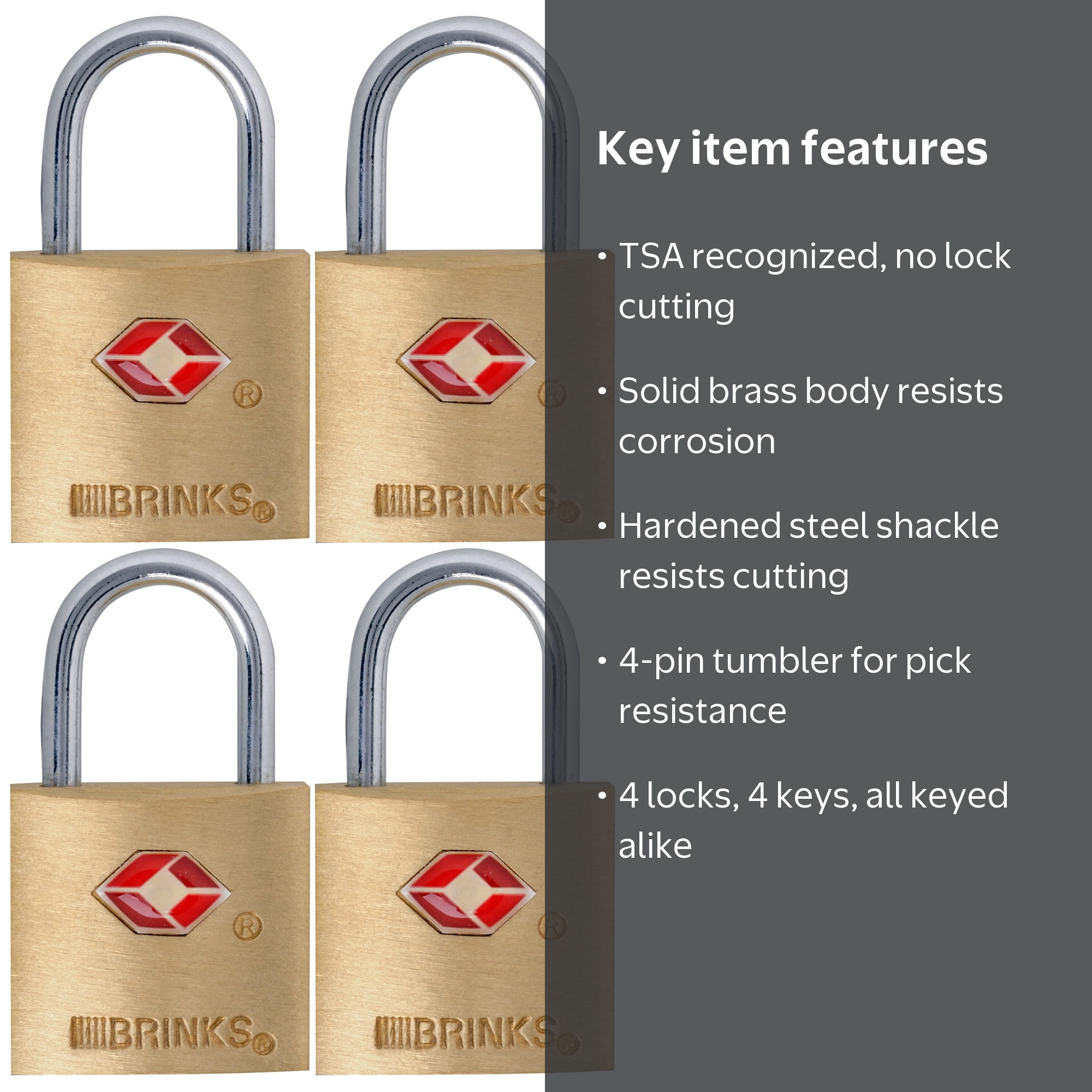 Brinks Solid Brass TSA Travel Padlock 22mm Keyed Alike with 1/2