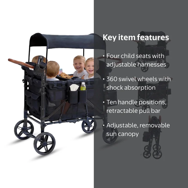 Wanan 4 Seater Foldable Stroller Wagon, Adjustable Canopy, 5-Point
