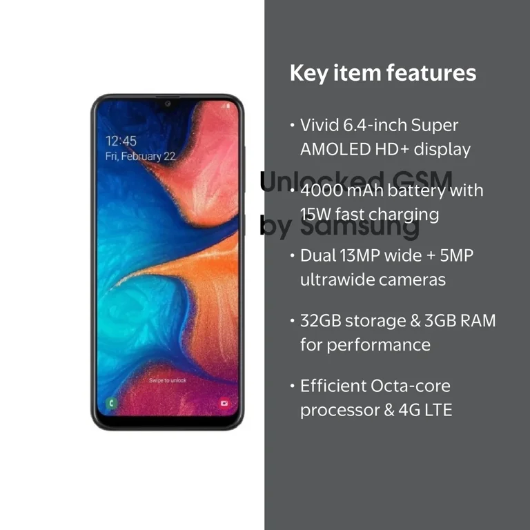 SAMSUNG Galaxy A20 A205G, 32GB, GSM Unlocked Dual SIM – Red